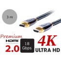 AQ PV10030 - Kabel Premium HDMI 2.0, 4K, 18Gb, oplot, 3 metry